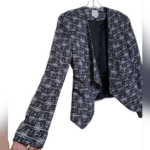 Halogen Black and White Abstract Printed Open Front Blazer Jacket Sz Small - Picture 4 of 8